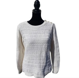 Talbots Button Shoulder Cable Knit Sweater Medium Cream Color